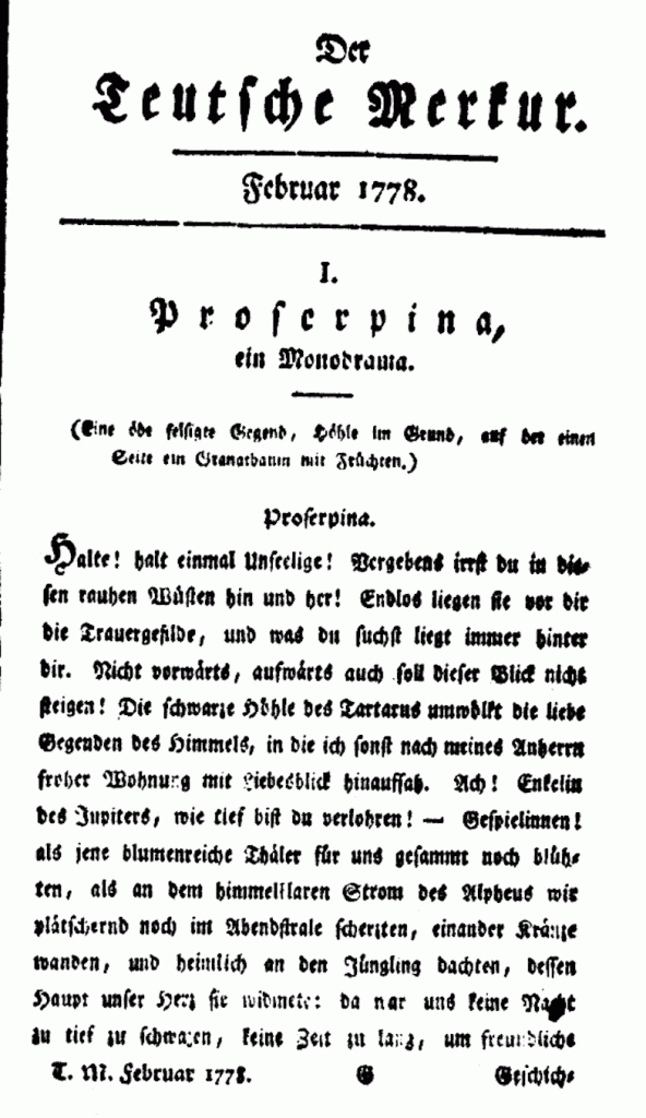 "Proserpina," as printed in Wieland's Teutsche Merkur, February 1778